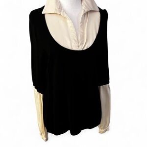 Max Studio Elegant Black and Cream Blouse Vintage Y2K